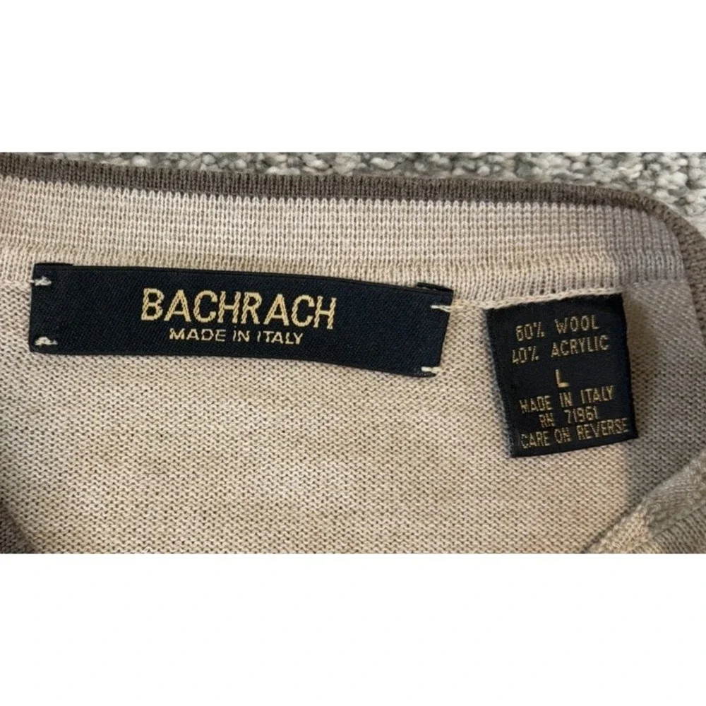 Bachrach Wool Blend Sweater Men's‎ Large Beige V-Neck Long Sleeve Italian Wool